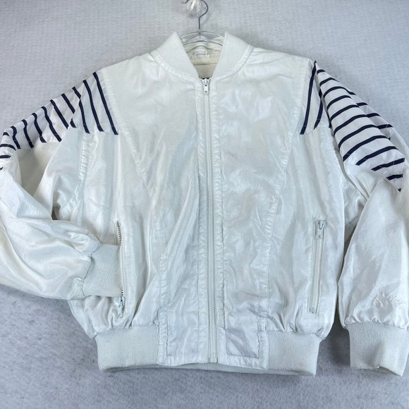 Vintage KAELIN Women XS White Striped Embroidered Nautical Crest 80s Windbreaker - Picture 2 of 10